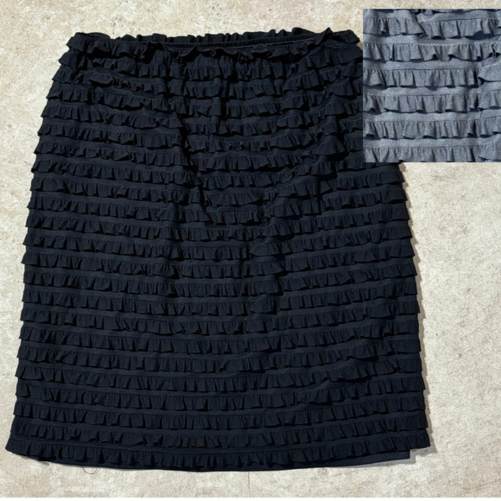 Joseph Ribkoff Skirt Women’s Size 12 Black Ruffled Midi Elastic Waist Pull On